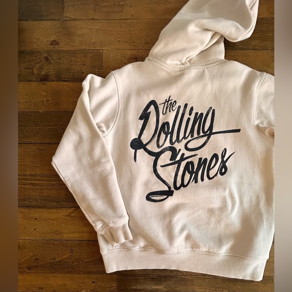 H&M ROLLING STONES Cream and black logo hoodie w/kangaroo pockets Embroidered S - Picture 8 of 13
